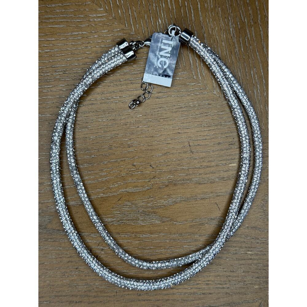 INC International Concepts Silver Crystal Collar Necklace Multi Strand